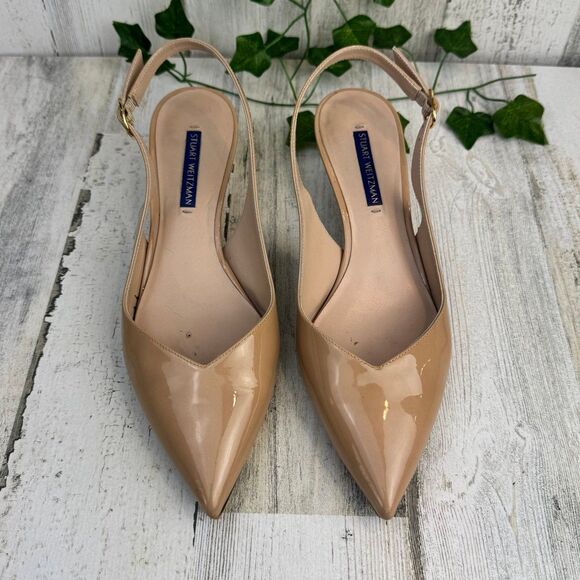 Stuart Weitzman Nude Patent Slingback low Heels Size 8.5 - Picture 1 of 10